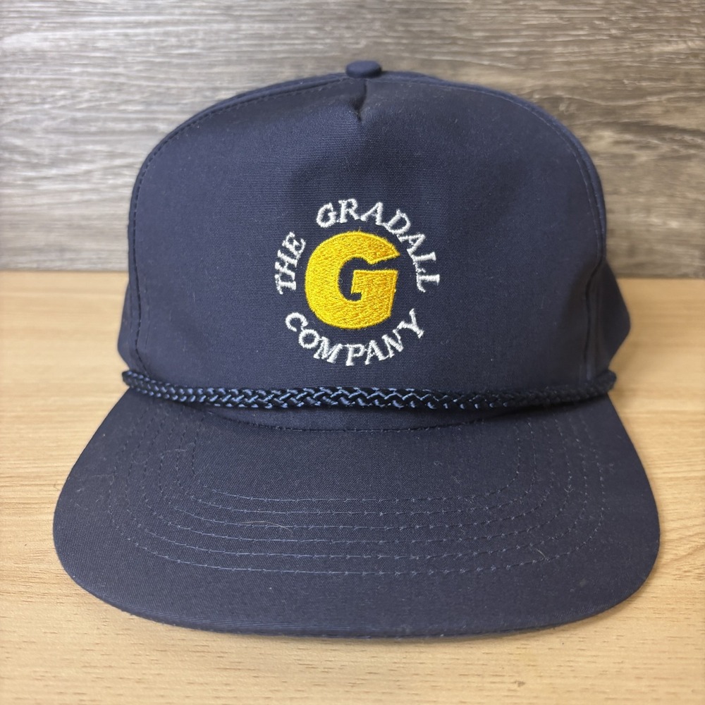 VINTAGE Gradall Company Hat Cap Snap Back Blue Embroidered Mens Construction 90s